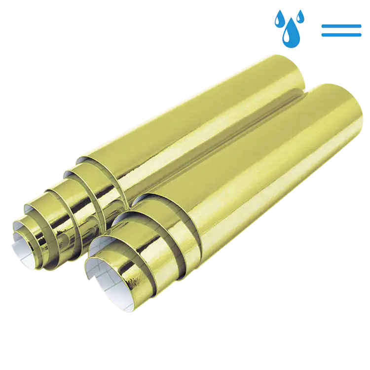 Chrom Gold glatte Flächen (Nassverklebung) Folie Meterware